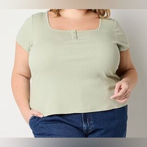 a.n.a Plus Womens Square Neck Short Sleeve Henley Shirt Size XXL NWT